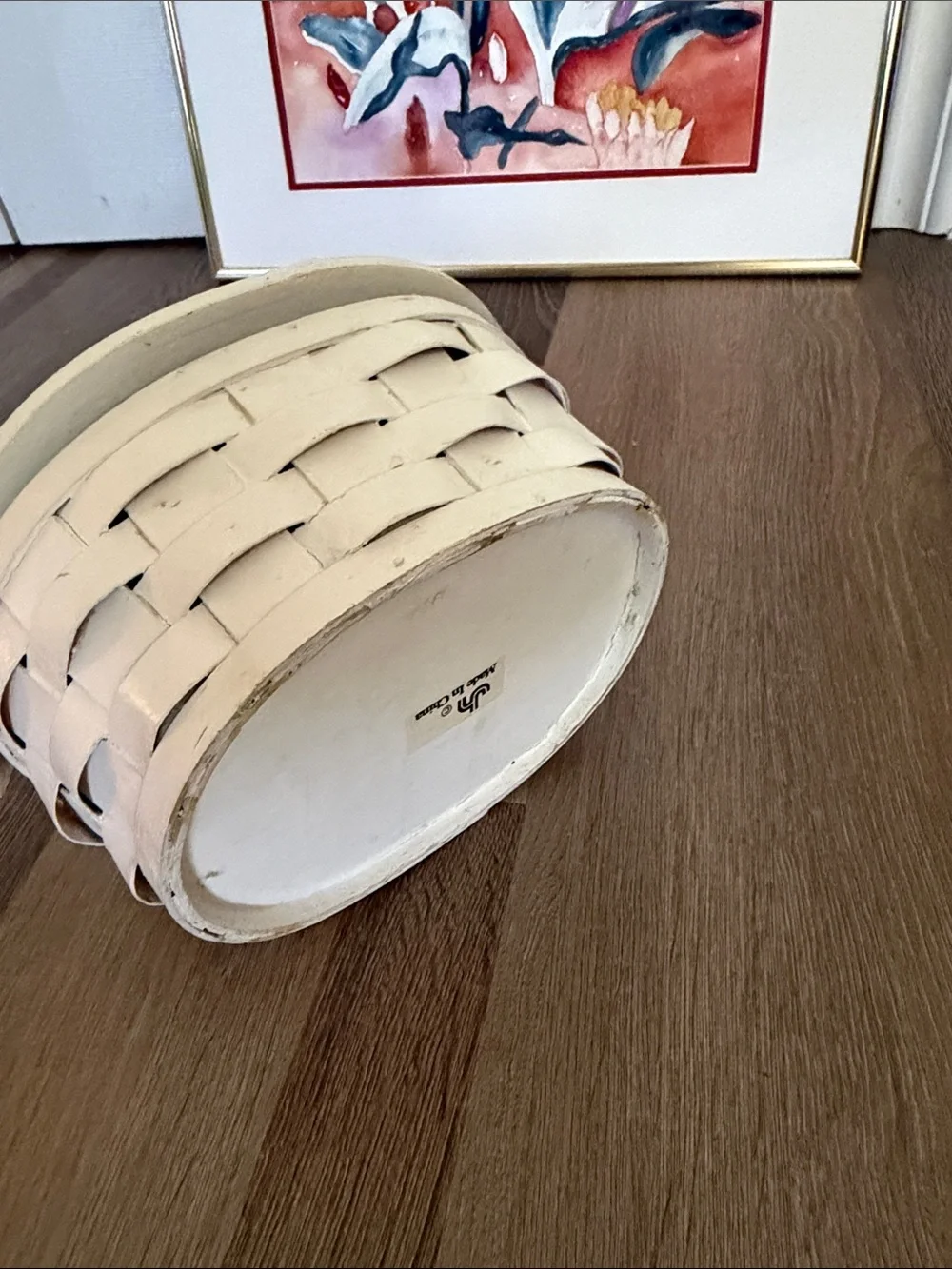Cottagecore White Floral wooden Wicker Basket purse